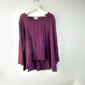 Linnea Womens Textured Purple Long Sleeve Tunic Top Medium Hi-Low Hem Casual